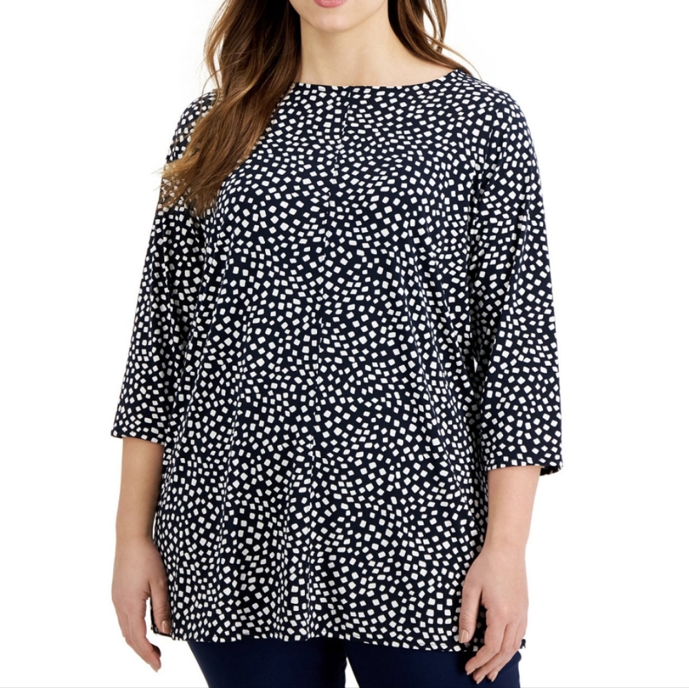1X NWT Alfani Dolman Sleeve Contour Square Navy Top
